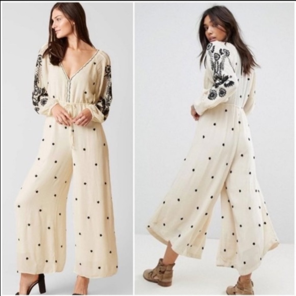 Free People Floral Embroidered Wide-leg Jumpsuit